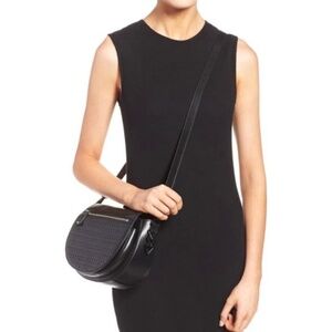 Rebecca Minkoff Astor Perforated Black Leather Adjustable Crossbody Saddle Bag